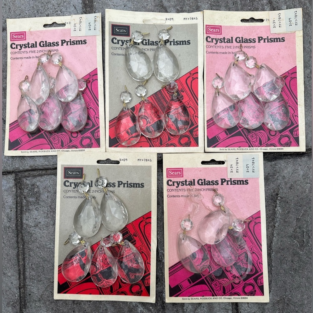 Vintage Sears Roebuck (23) 2” Clear Glass Crystal Prisms Italy NEW Old Stock
